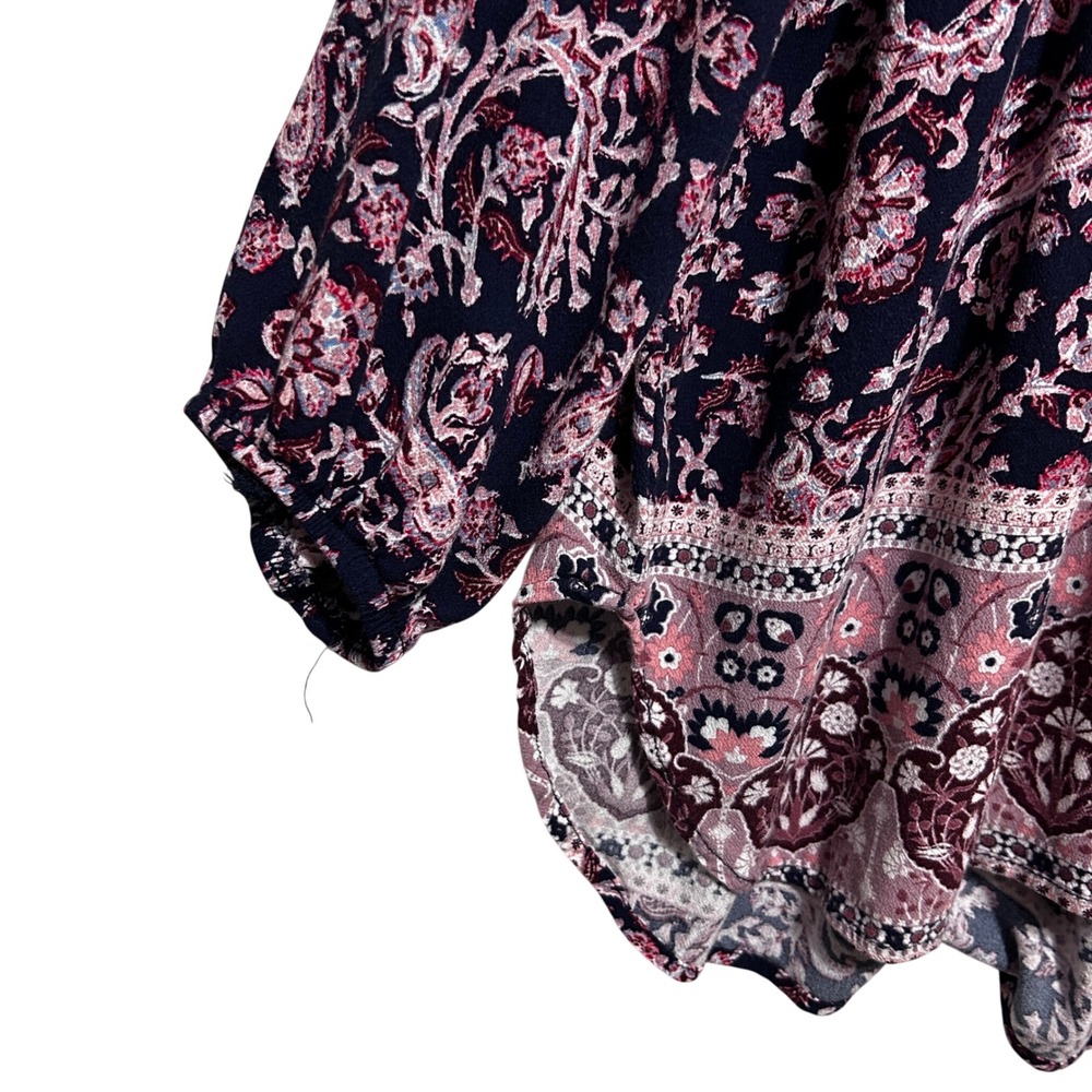 Knox Rose Women Babydoll Peasant Top XL Navy Pink Paisley Smocked Button Front - Picture 4 of 9